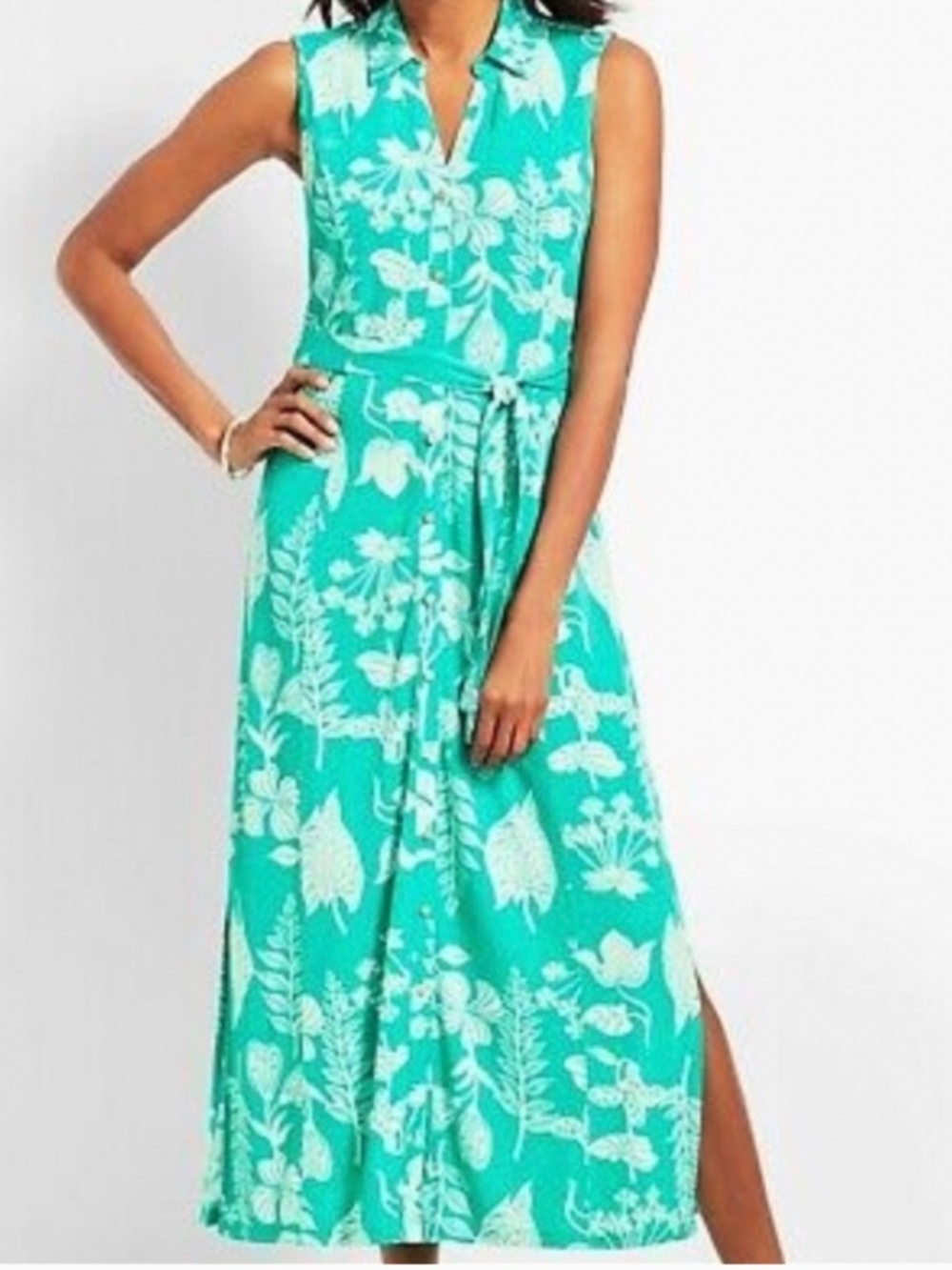 Talbots Aqua Floral Button Down Maxi Dress Sz S